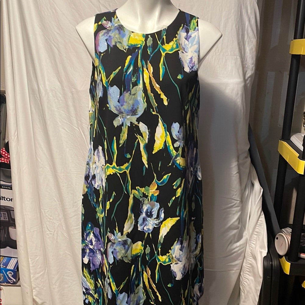 Jones Studio Blue and Black Midi Sheath Dress Sleeveless